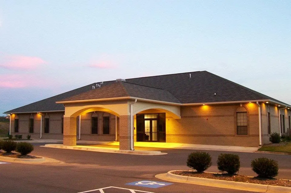 Chenal Valley Baptist Church at 1800 Rahling Road, photographed at dusk